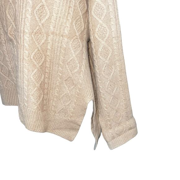 The Cashmere Project Tan women cable knit crewneck sweater sz medium asymmetric - Picture 4 of 7
